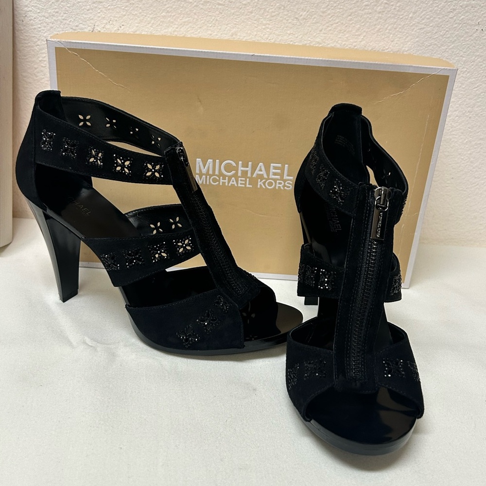 Michael Michael Kors Womens Berkley Floral Suede Open Toe Casual Ankle Strap
